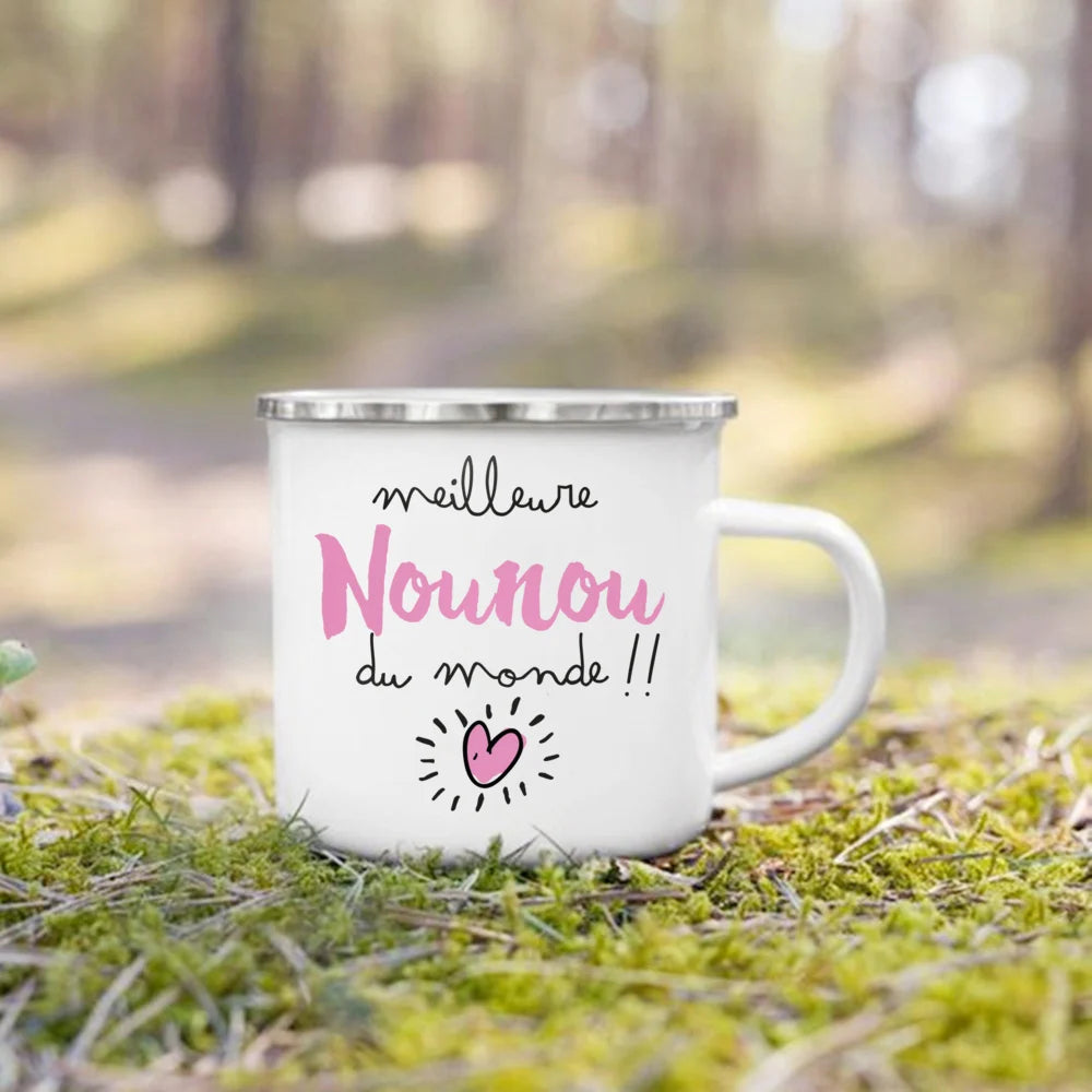 Thank You Nounou French Printed Enamel Mug – Gift Idea