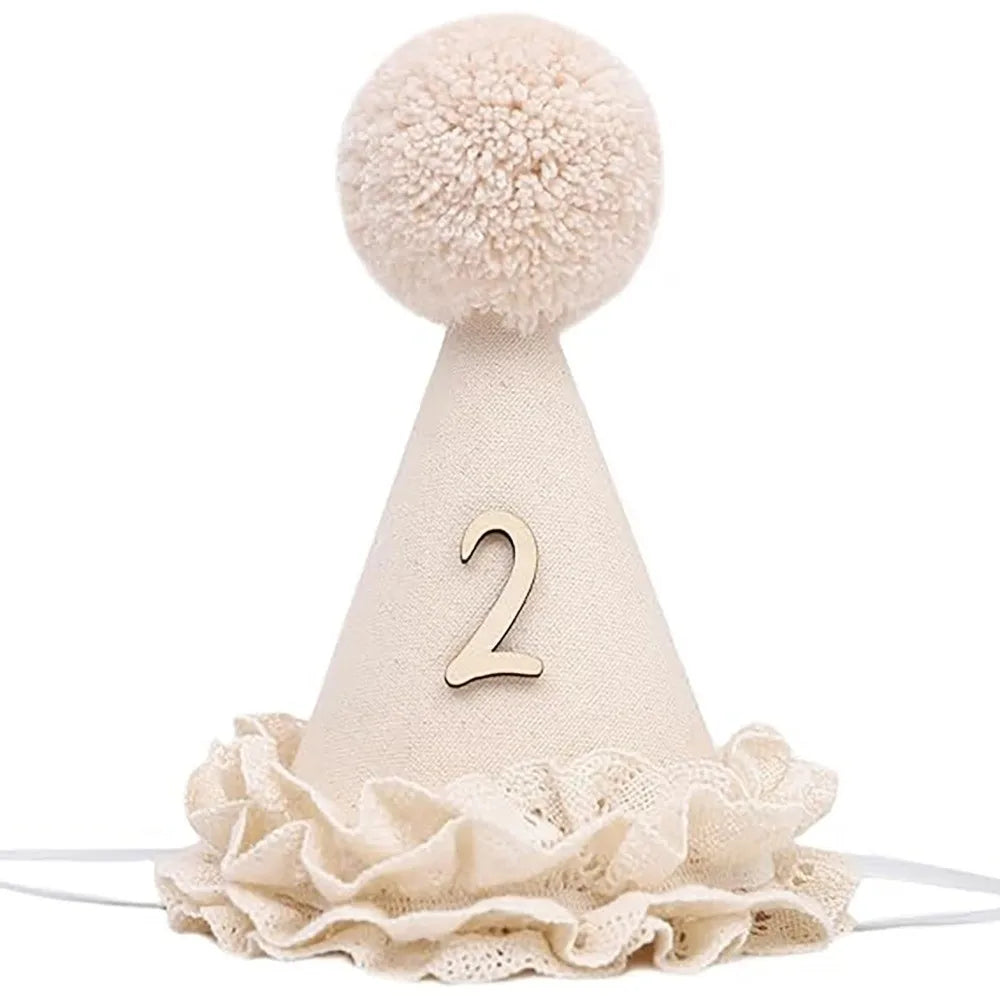 Handcrafted Pom Pom Lace Ruffle Princess Birthday Hat