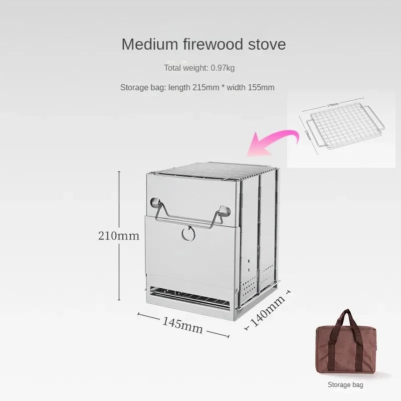 Folding Stainless Steel Charcoal Camp Stove & BBQ Grill