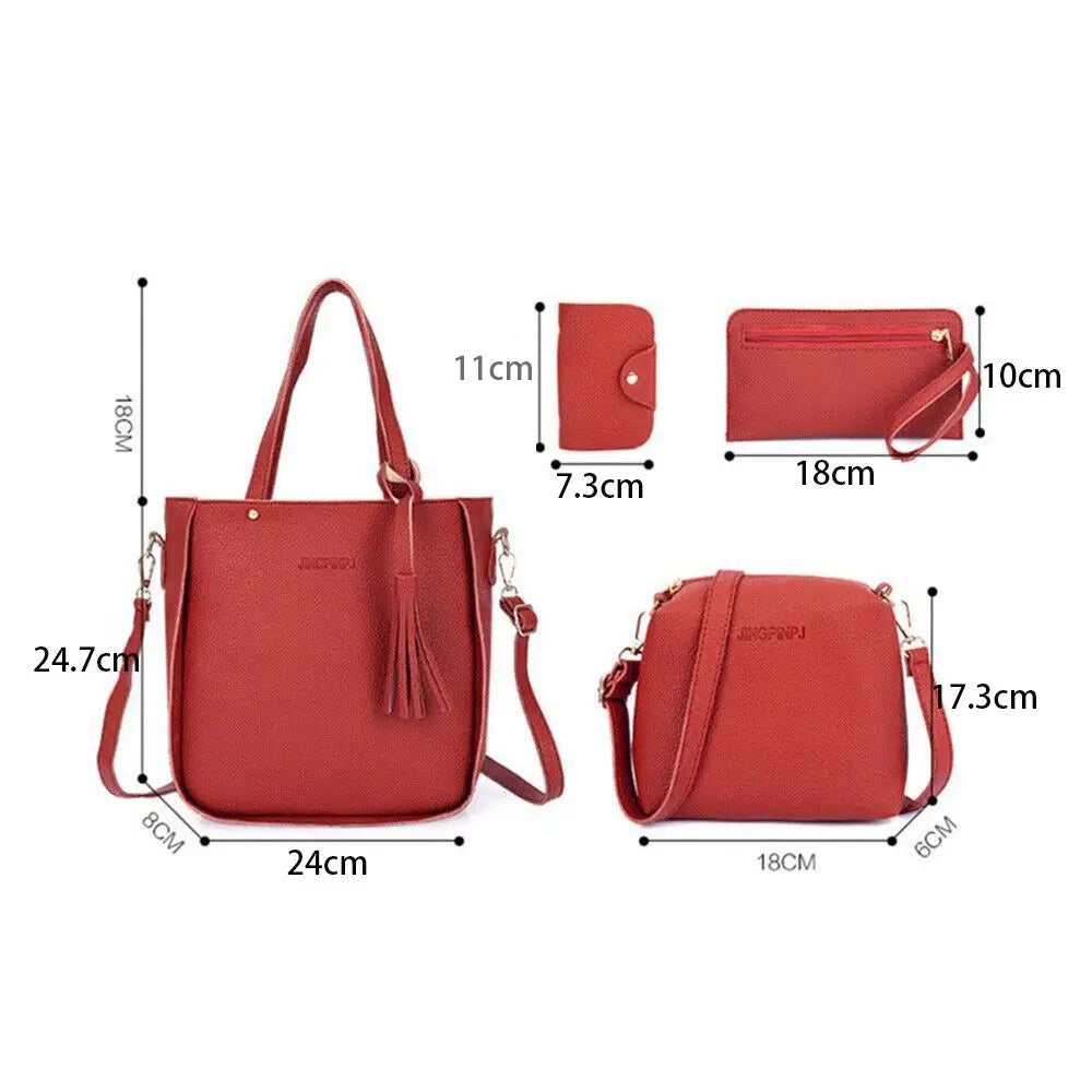 4-Piece PU Leather Bag Set – Handbag, Shoulder & Clutch Bag