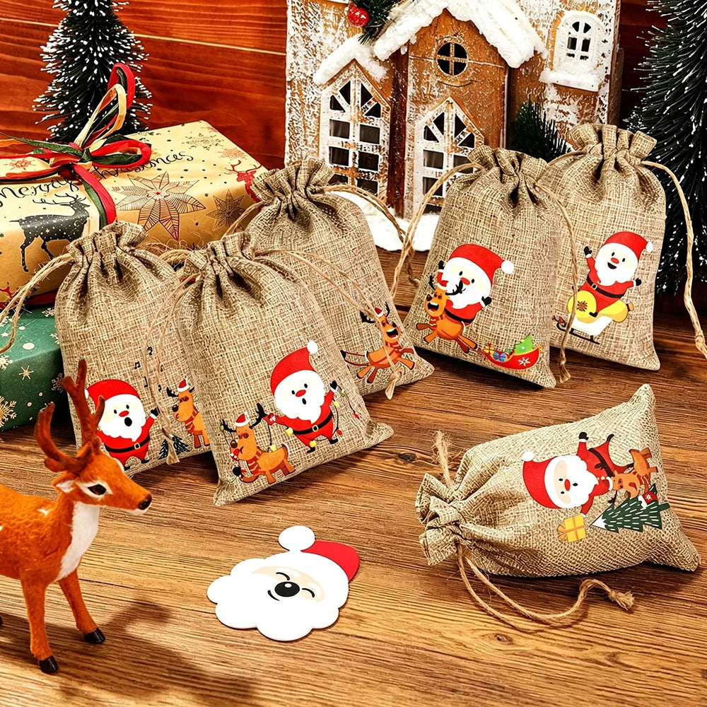 Christmas Burlap Drawstring Gift Bag – Festive Linen Pouch