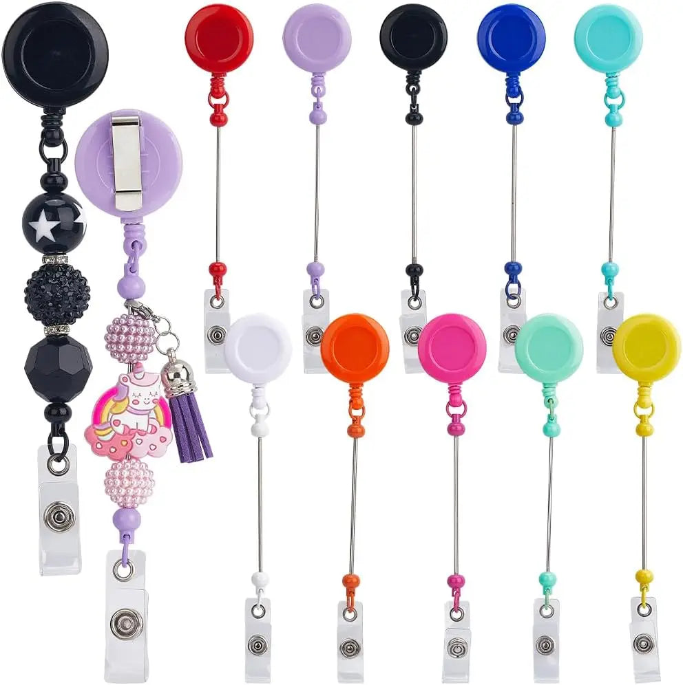 10-Pack Beadable Retractable Badge Reel Holders with Bar Clips