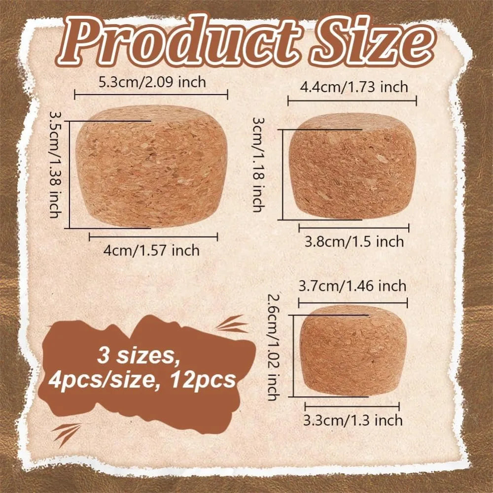 12-Piece Wooden Tapered Cork Bottle Stoppers – 3 Sizes