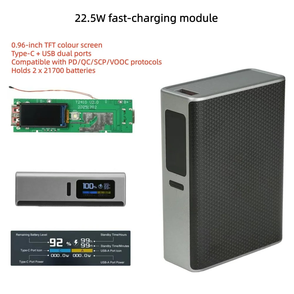 22.5W Fast-Charging DIY Power Bank Kit | TFT Display Module