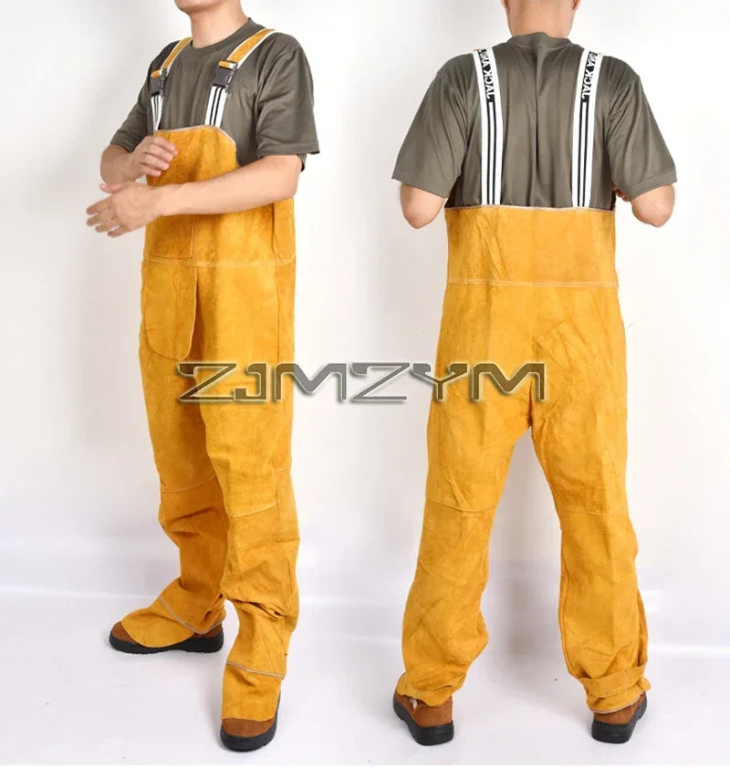 Men's Flame Retardant Leather Welding Bib Overall Coverall