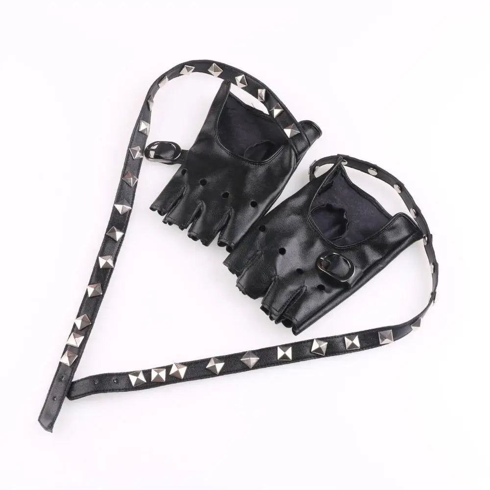 Punk Rivet Fingerless Gloves – Faux Leather Wrist Mittens