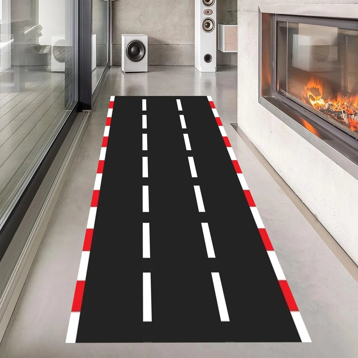 Race Track Runner Rug – Non-Slip Car Theme Mat for Kids' Rooms