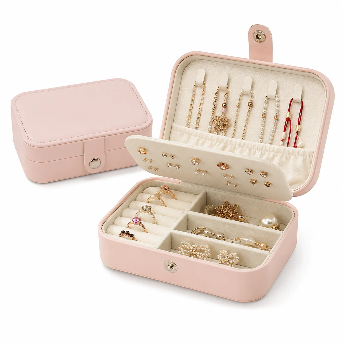 Mini PU Leather Travel Jewelry Box – Multi Compartment Organizer