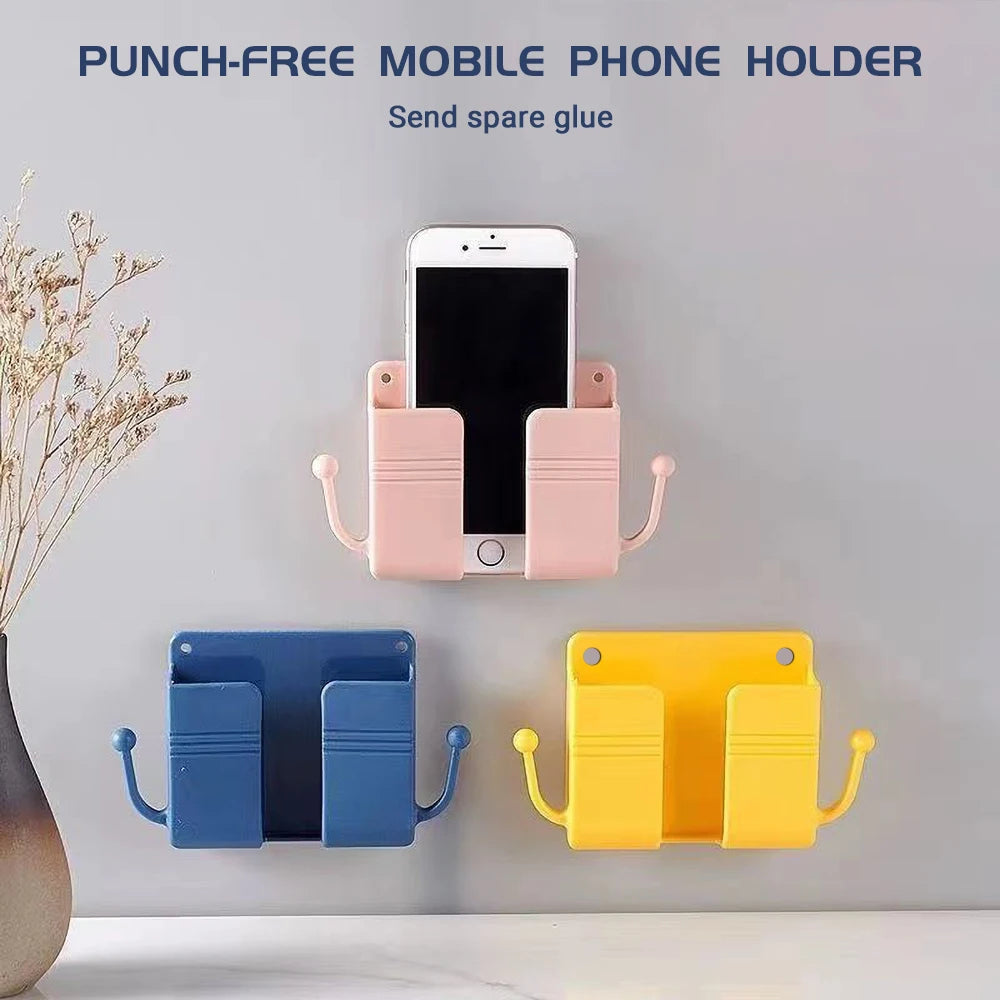 Universal Wall Mount Phone Holder – Dual Slot & Hooks