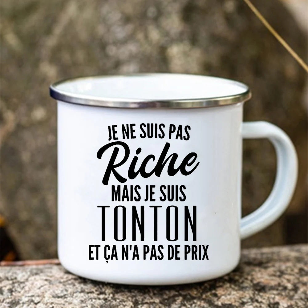 Super Tonton Papy Enamel Camping Mug – Father's Day Gift