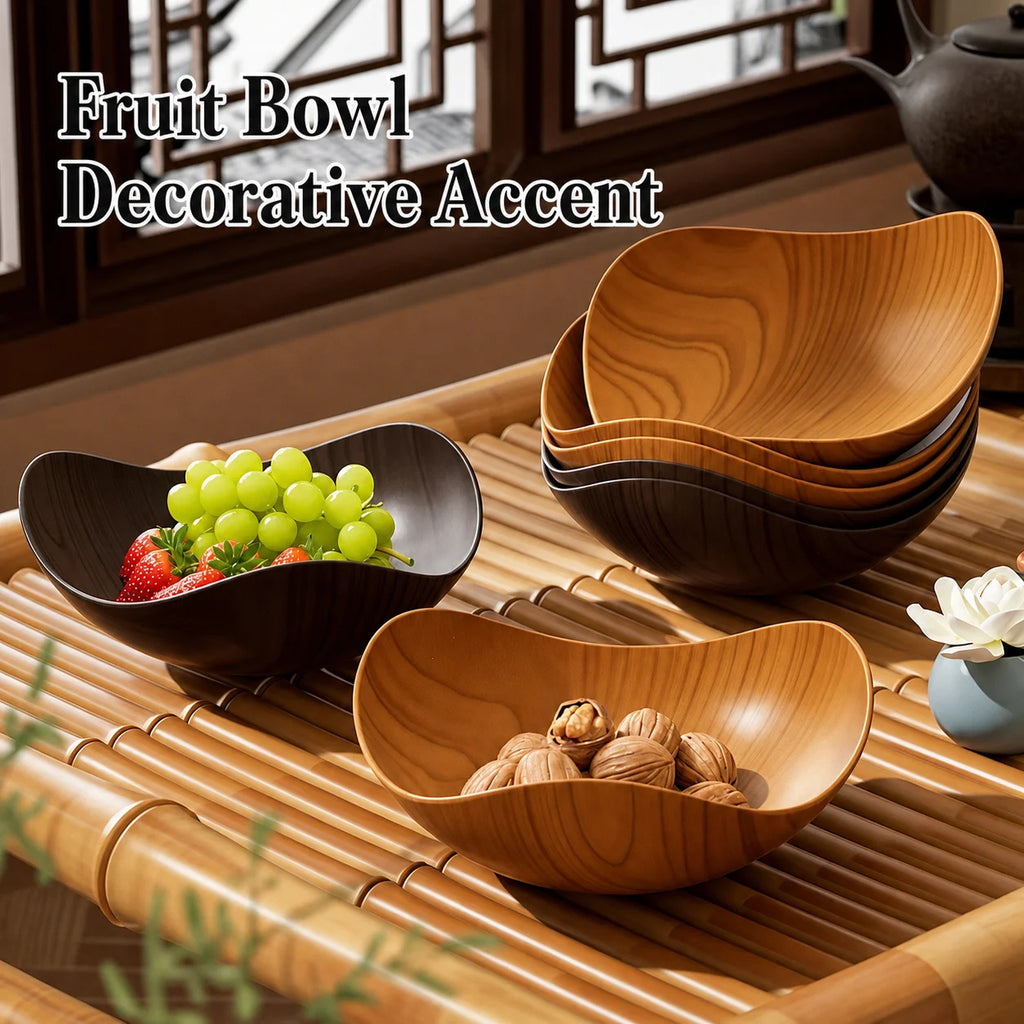 Triangular Wood Grain Serving Bowl – Stackable Snack & Fruit Dish
