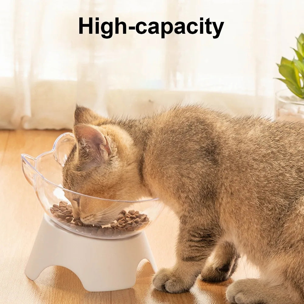 Tilted Raised Cat Bowl | Transparent Polymer Pet Food Bowl