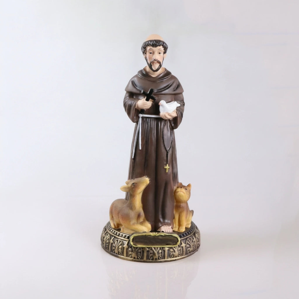 Saint Francis Statue with Animals – Hand-Painted Resin Figurine