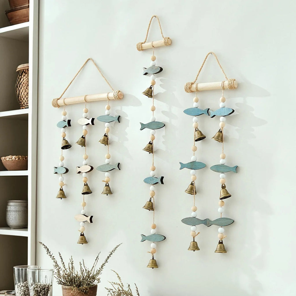 Mediterranean Fish Wind Chime – Wood & Hemp Rope Wall Decor