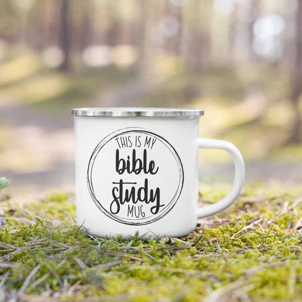 "This Is My Bible Reading Mug" – Christian Enamel Coffee Mug