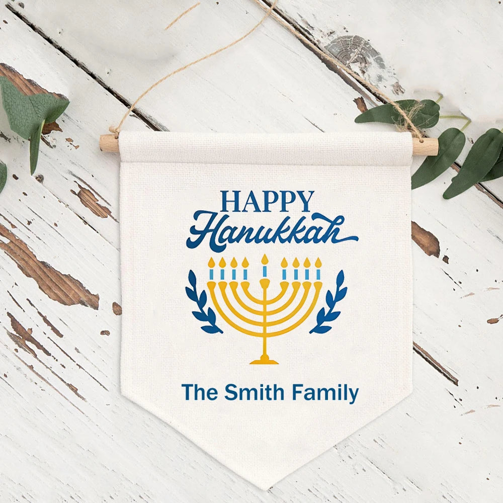Personalized Family Name Hanukkah Menorah Banner | Wall Décor