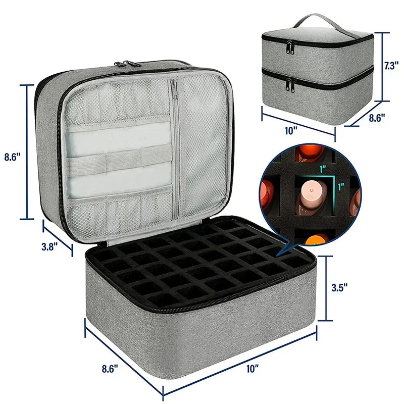 Portable 30-Grid Double Layer Nail Polish Storage Bag Organizer