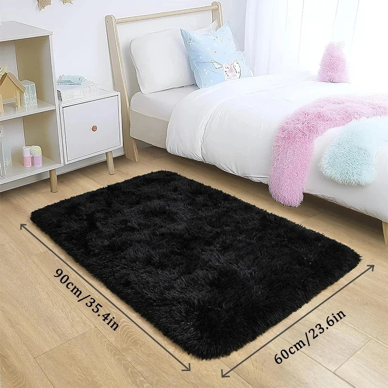 VIKAMA Black Shag Plush Area Rug – Soft Bedroom & Living Room