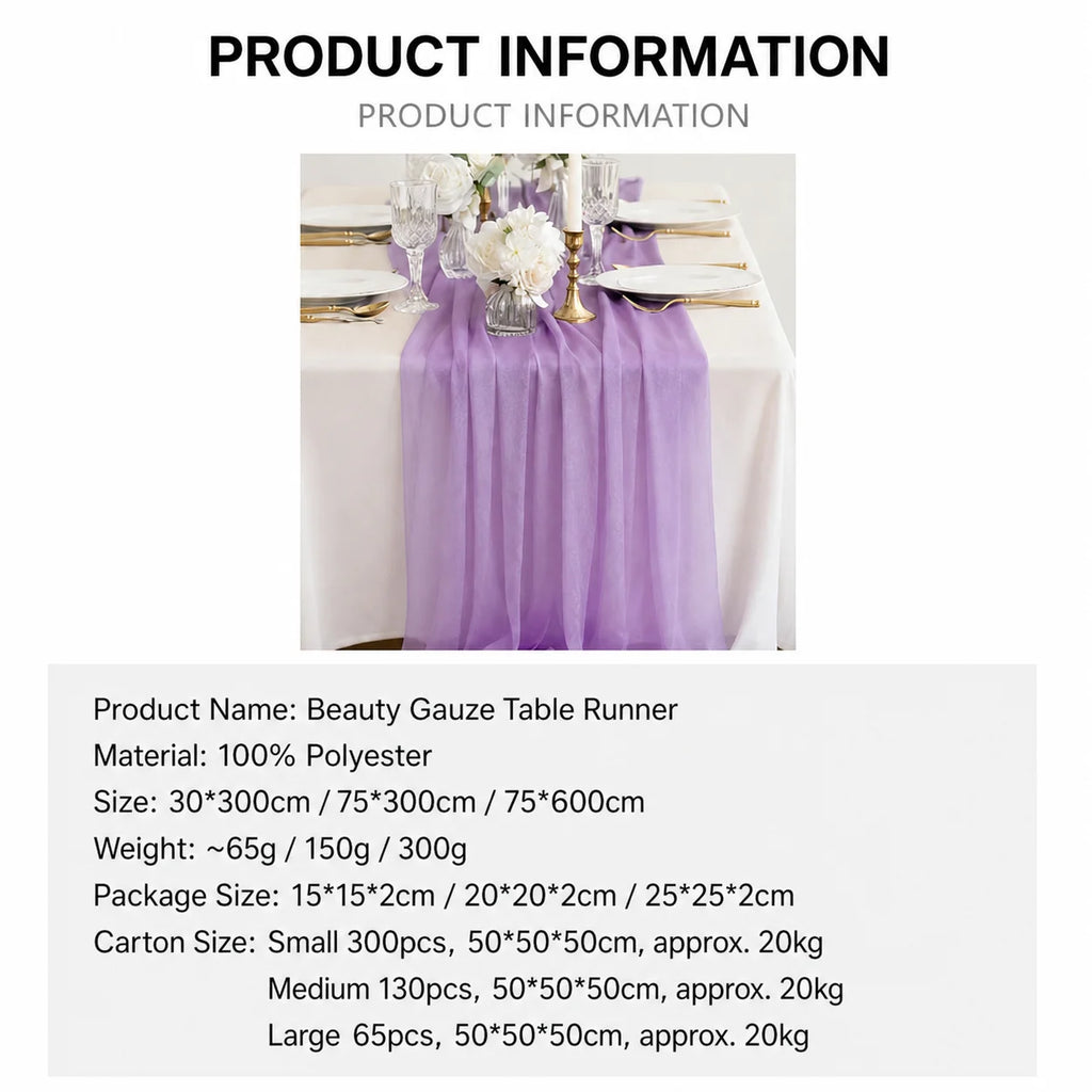 Chiffon Lace Trim Table Runner – Wedding & Party Décor