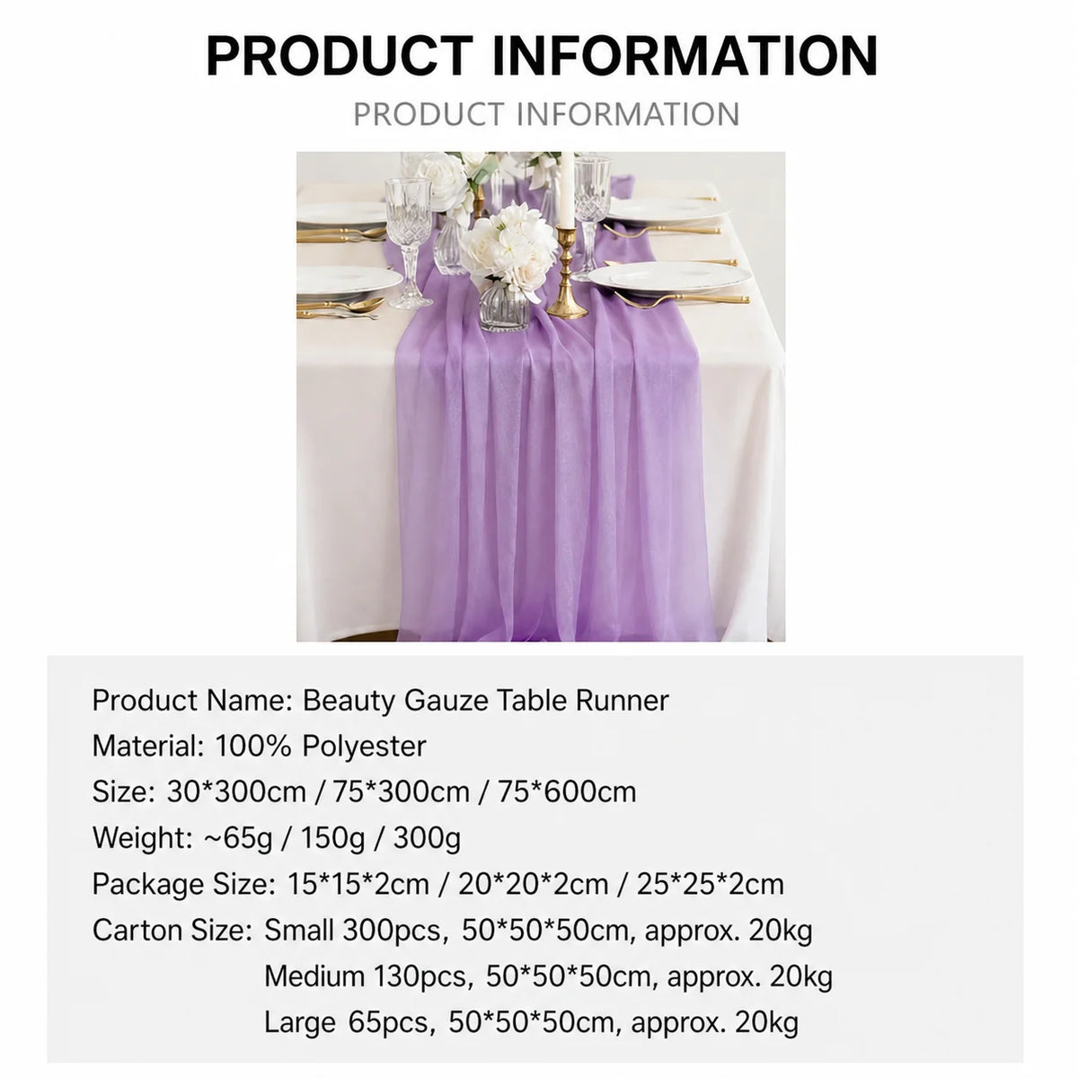 Chiffon Lace Trim Table Runner – Wedding & Party Décor