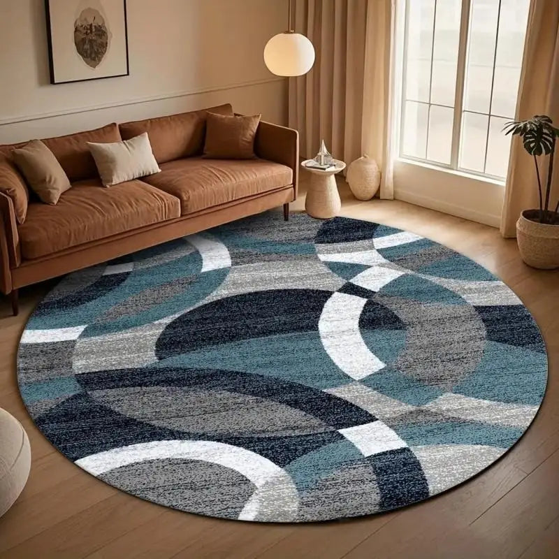 Round Sports Print Area Rug – Anti-Slip Bedroom Floor Mat