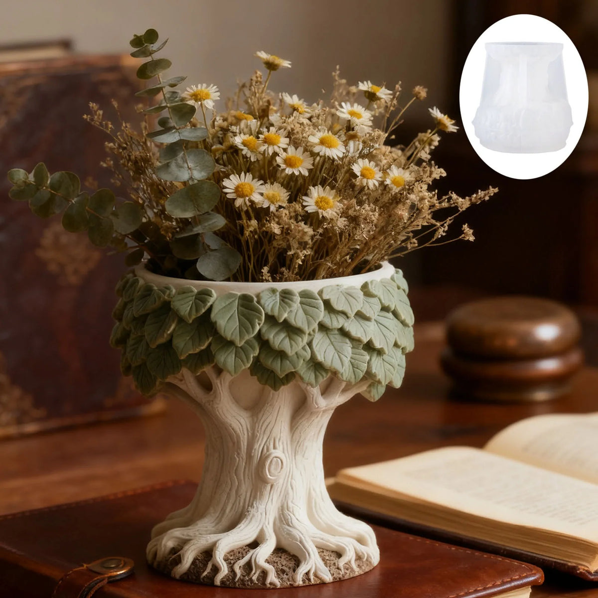 3D Leaf & Tree Stump Silicone Mold – DIY Resin & Cement
