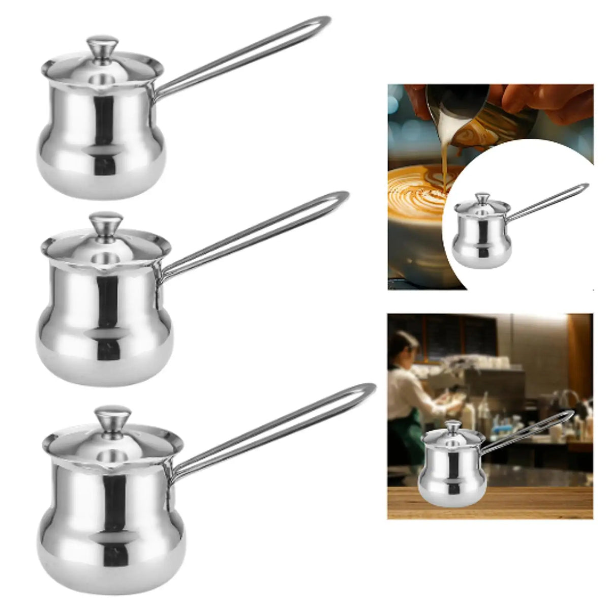 Stainless Steel Turkish Coffee Pot – Long Handle Milk Warmer
