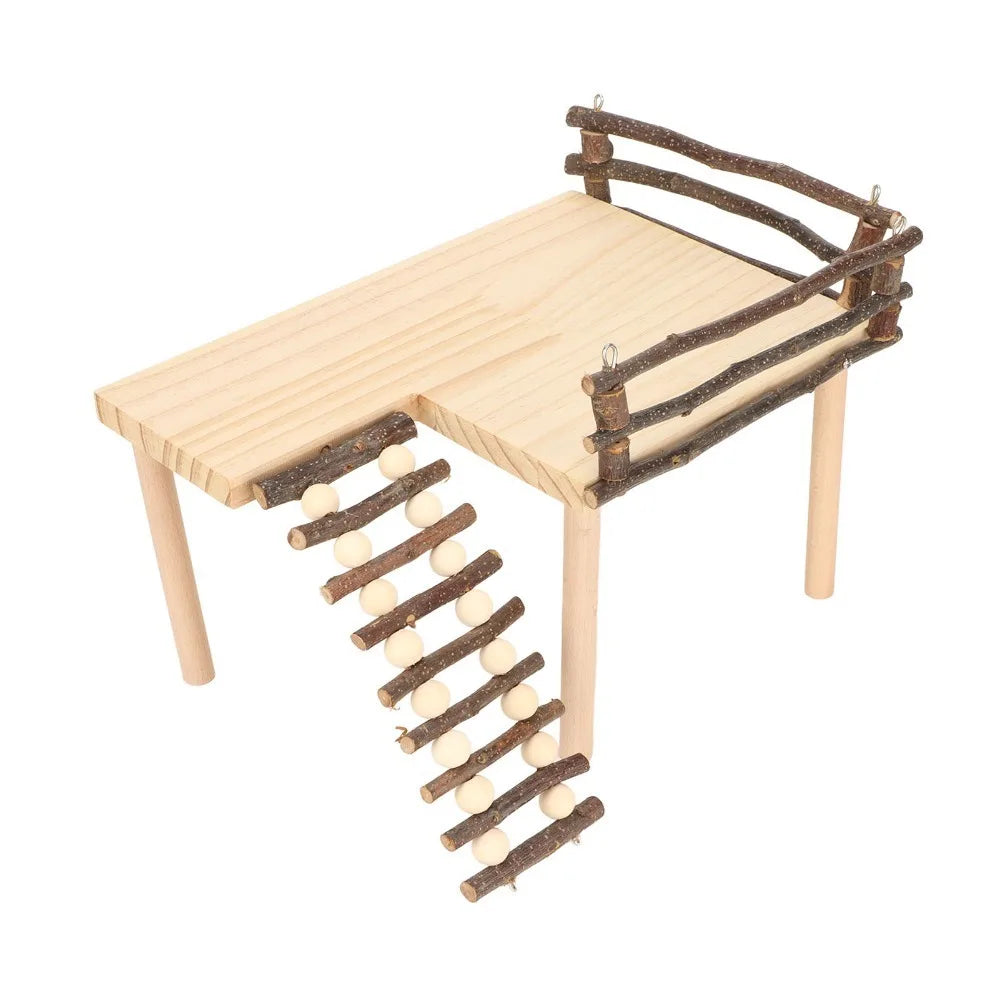 Wooden Hamster Climbing Toy – Rotatable Ladder & Platform Set