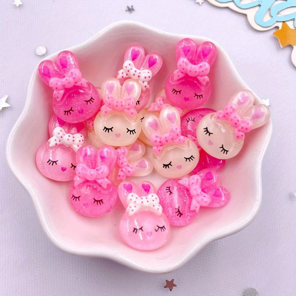 20-Pc Resin Glitter Rabbit Bowknot Cabochons for Crafts & Scrapbook