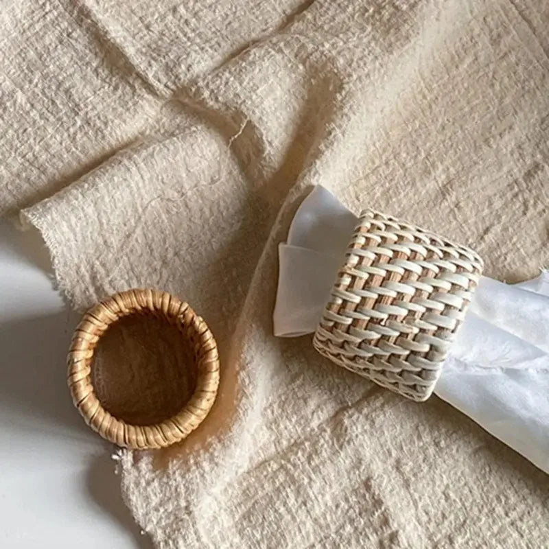 Handwoven Rattan Napkin Rings – Rustic Minimalist Table Decor