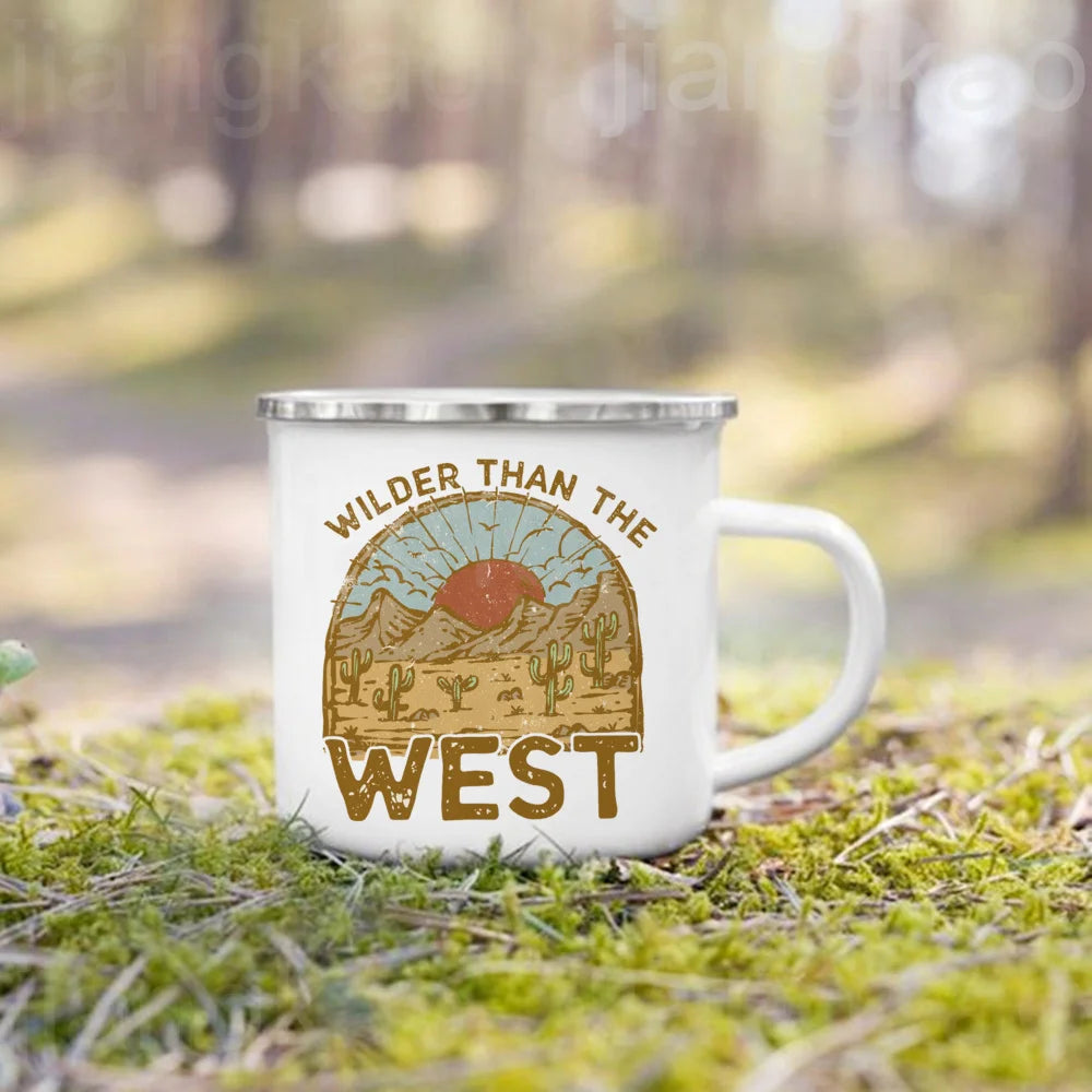 West Cowboy Camping Enamel Mug – Campfire Adventure Gift
