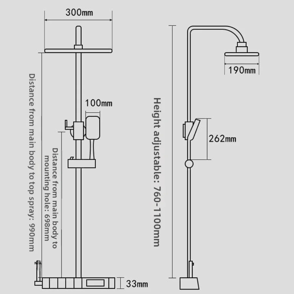 Grey Digital Rainfall Shower System | Temperature Display Set