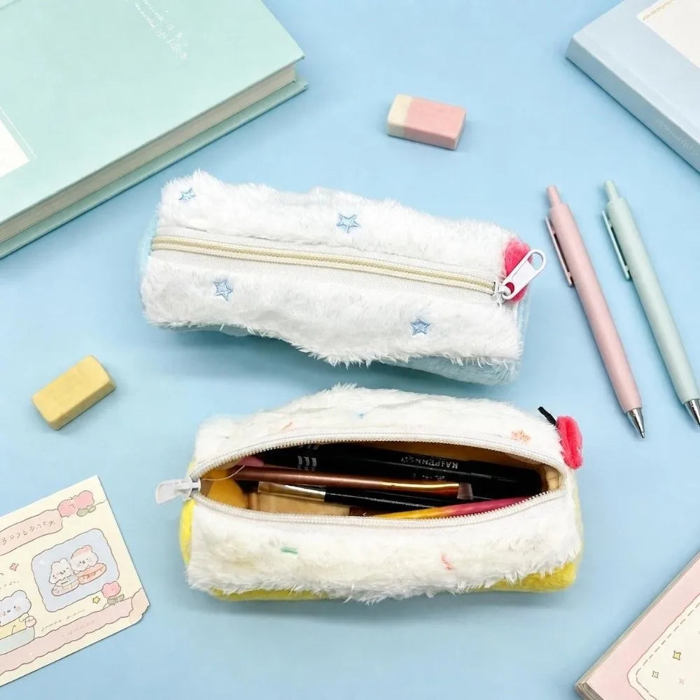 Kawaii Swiss Roll Plush Pencil Case – Large Capacity Pen Bag
