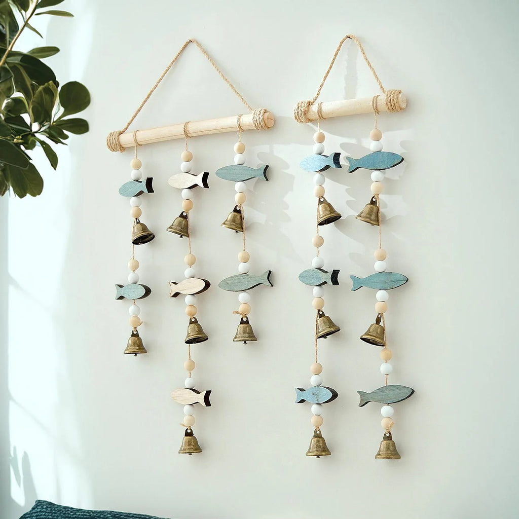 Mediterranean Fish Wind Chime – Wood & Hemp Rope Wall Decor