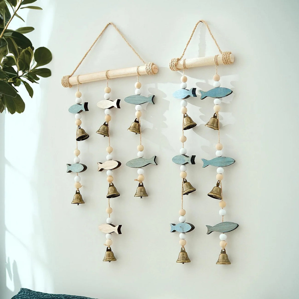 Mediterranean Fish Wind Chime – Wood & Hemp Rope Wall Decor