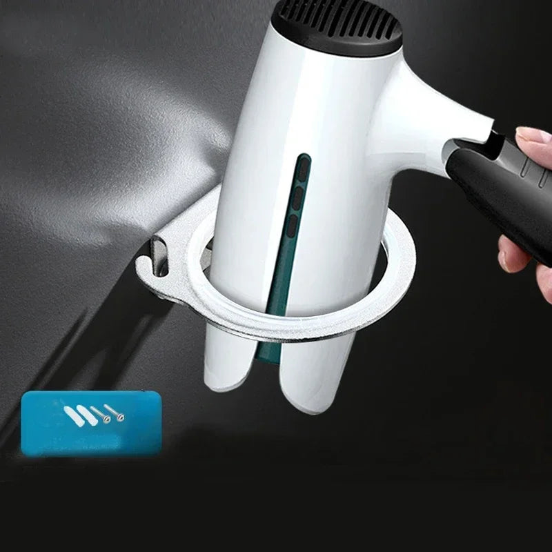 Aluminum Wall-Mounted Hair Dryer Holder & Bathroom Organizer