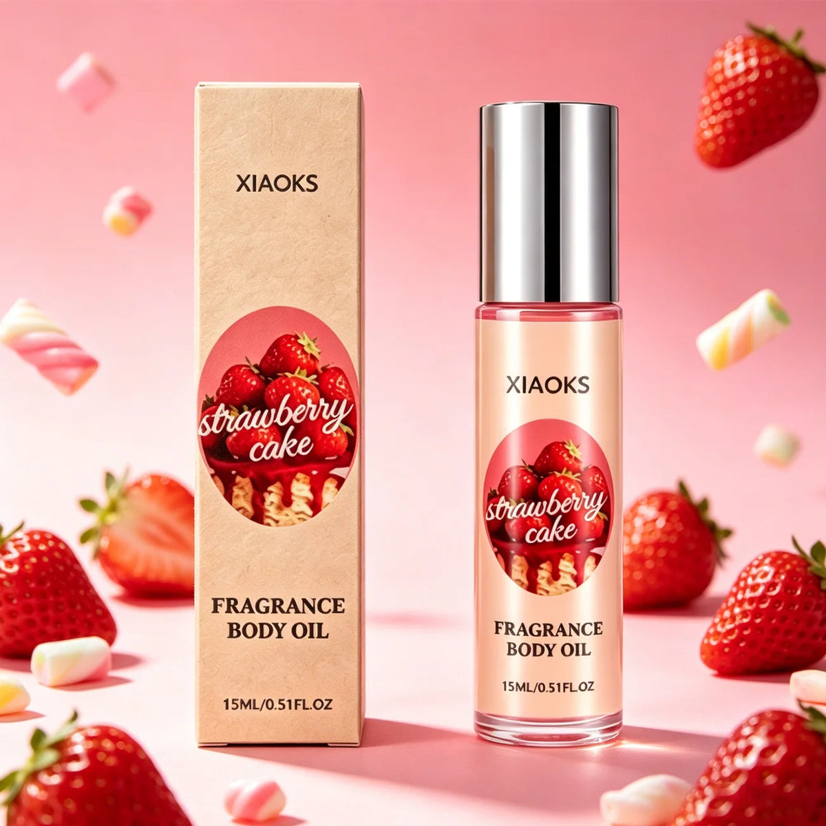 Strawberry Cake Roll-On Perfume Oil – 15ml Alcohol-Free Scent
