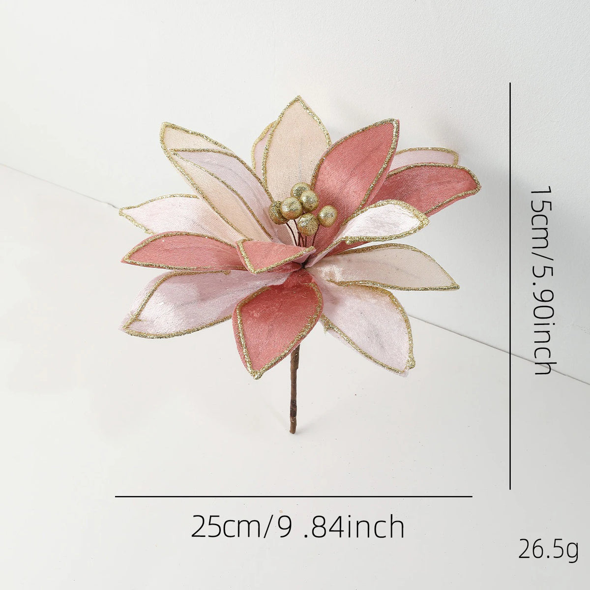 Gold Glitter Christmas Flower Garland Ornament 25cm