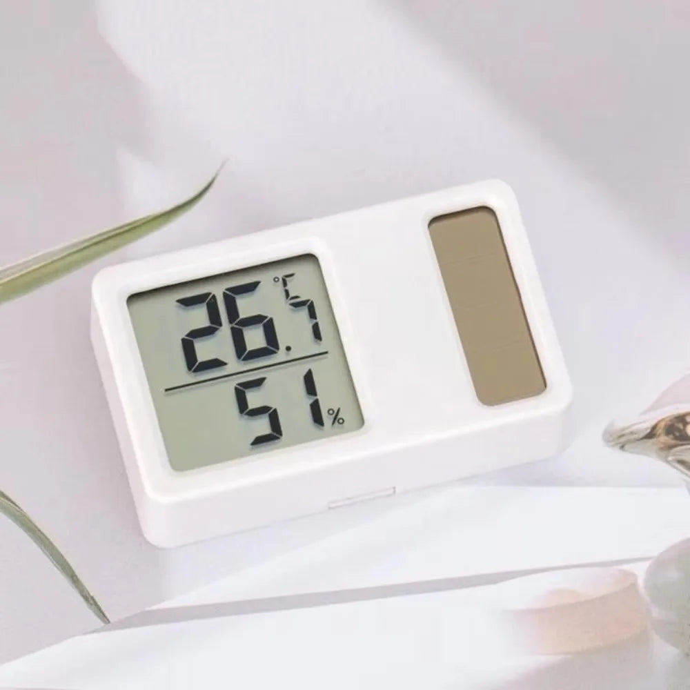Solar Powered Digital Thermometer Hygrometer | Mini Indoor Gauge