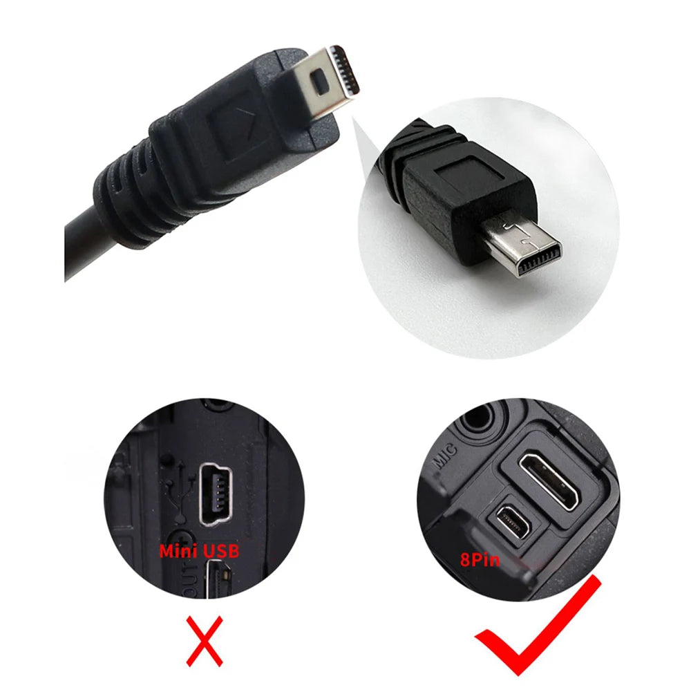 USB Mini 8-Pin Data & Charging Cable for Digital Cameras