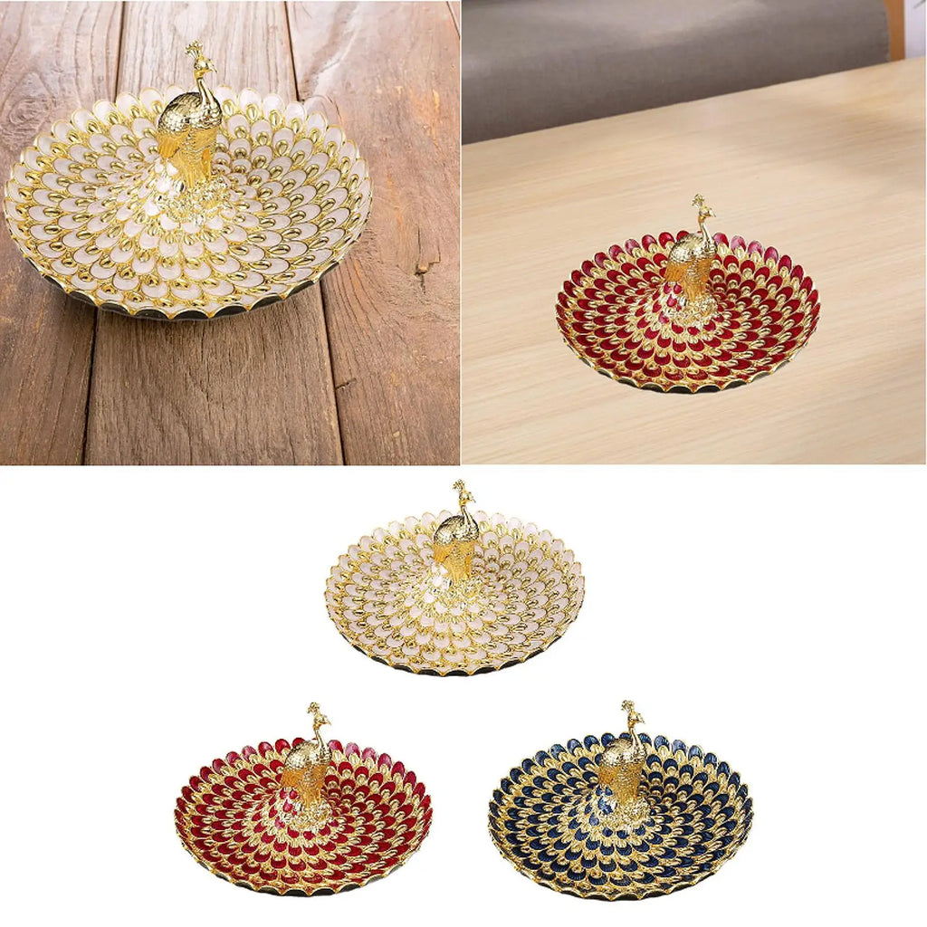 Decorative Peacock Metal Tray | Multicolor Snack & Fruit Bowl