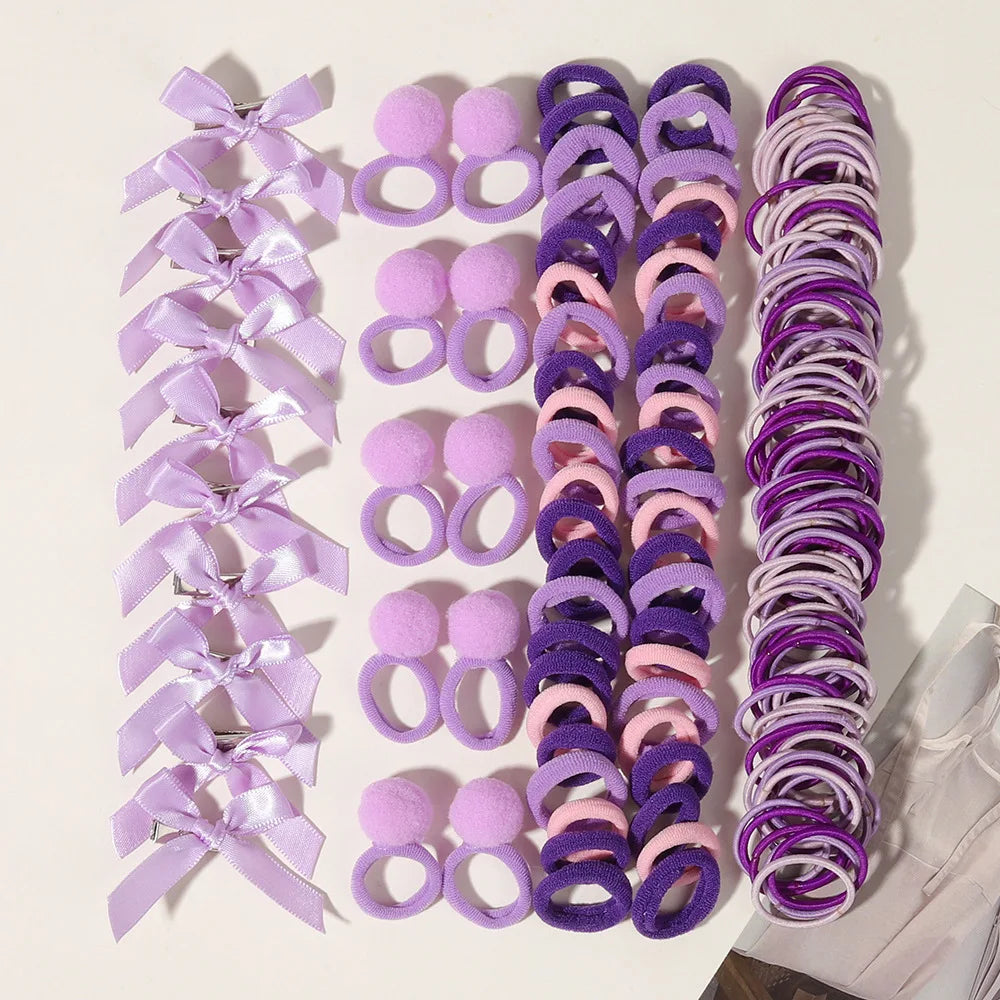 Kids' Handmade Bow Hair Clip & Rubber Band Headband Set