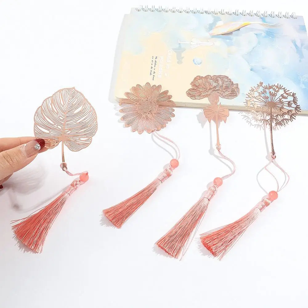 Chinese Style Metal Hollow Bookmark with Tassel | Floral Gift