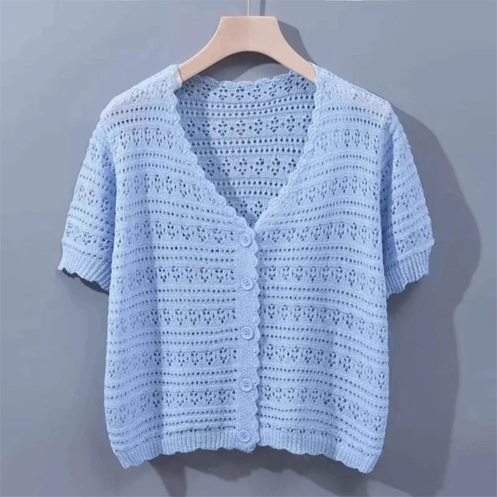 Women's Hollow Knit V-Neck Cardigan | Casual Summer Top