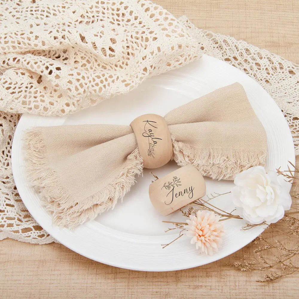 Personalised Engraved Wooden Napkin Rings – Wedding Table Decor