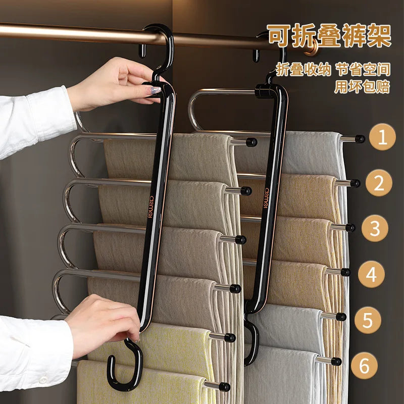 Multi-Layer Folding Pants Hanger Rack – Anti-Slip Clips