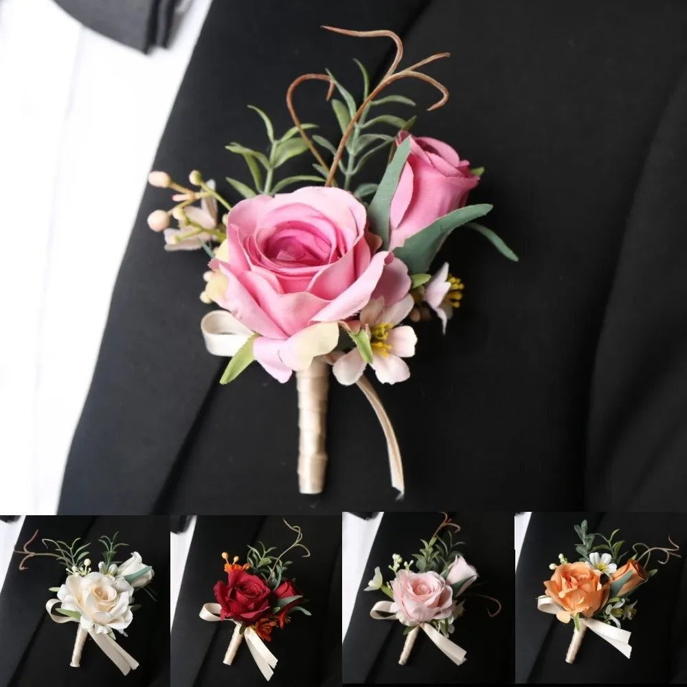 Silk Rose Boutonniere & Wrist Corsage – Wedding Accessories