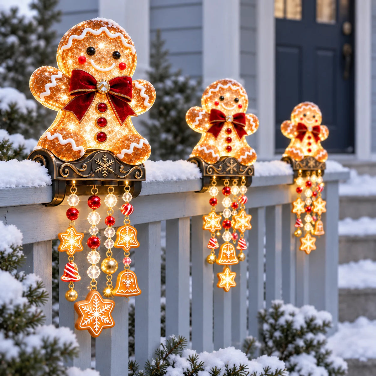 Christmas Bell & Star Porch Railing Decorative String Light