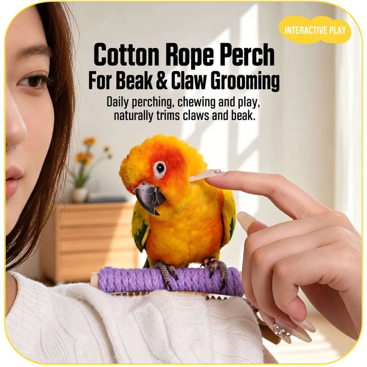 Clip-On Cotton Rope Parrot Perch Stand & Bird Grinding Toy