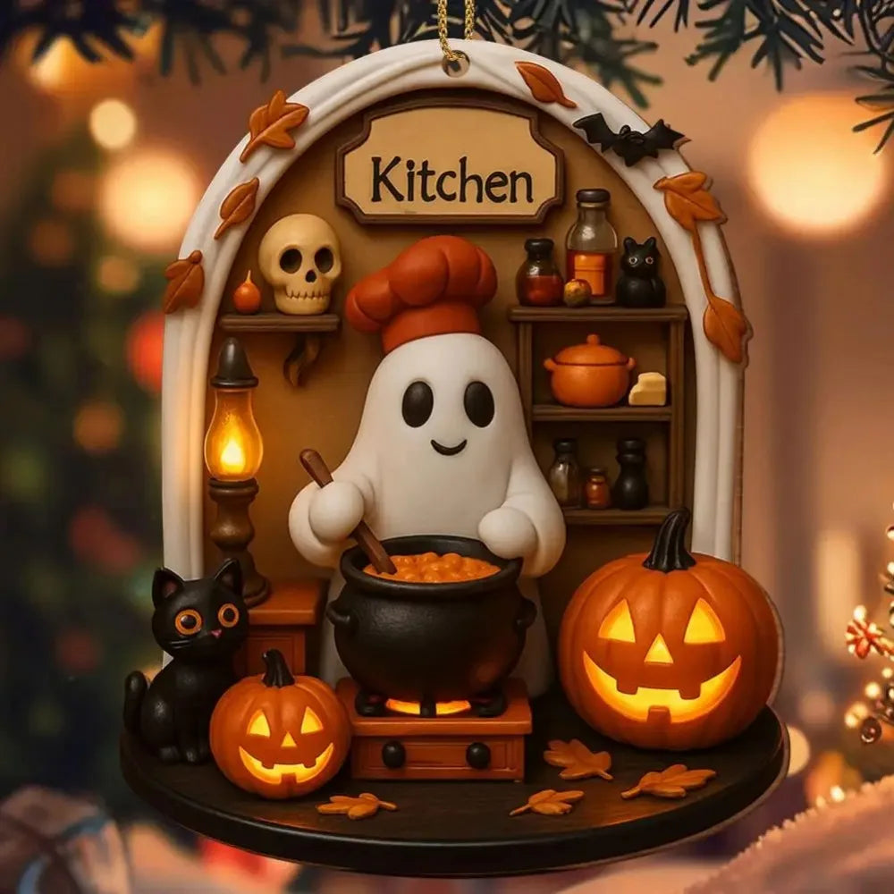 Cute Reading Ghost Halloween Acrylic Pendant Ornament
